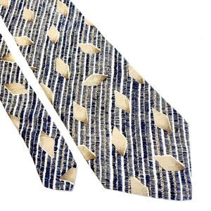 Surrey Blue‎ Tan Striped Abstract Print Short Wide Silk Tie